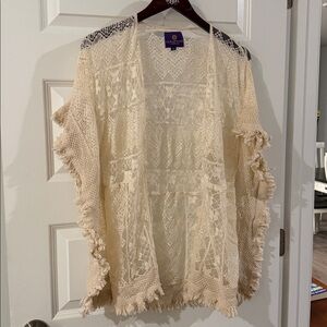 Curations Caravan Lace open front See through Cream Cardigan cover up shrug